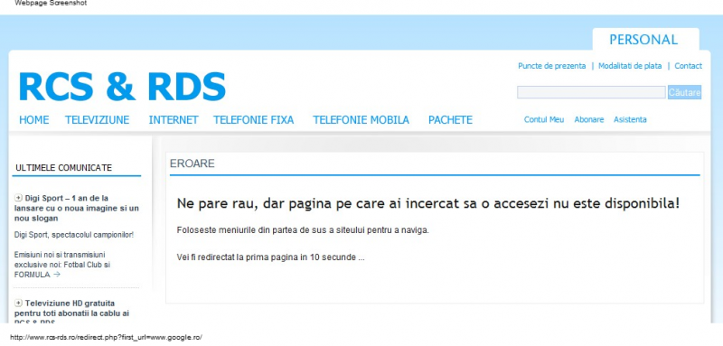 RDS redirect from google.ro